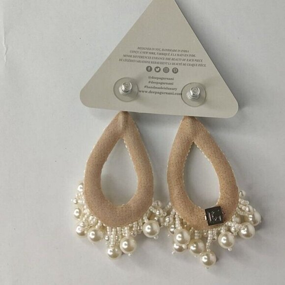 Anthro Deepa Gurnani Earrings Pearls Beaded Teardrop Tassel Bridal Formal - Picture 13 of 15